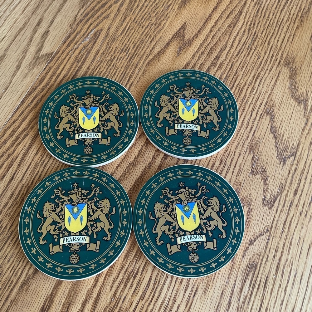 Vintage Set Of 4 Pearson Family Crest Coasters